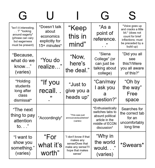 McGuigianisms Bingo Card