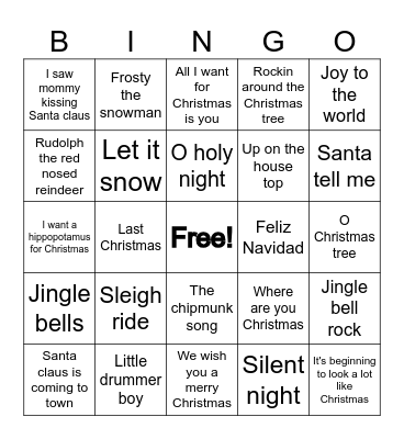 Christmas Song Bingo Card