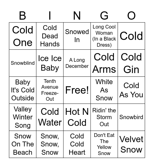 Snow Day Bingo Card