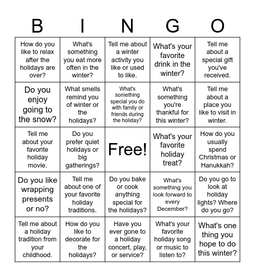Winter Bingo Card