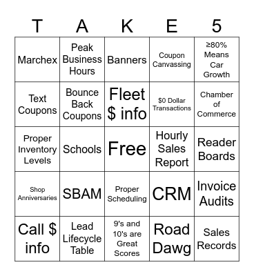 Rally 2026 - Driving Car Growth Bingo Card