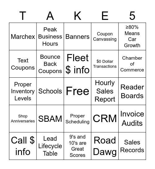 Rally 2026 - Driving Car Growth Bingo Card