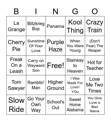 Guitar Hero Bingo Card
