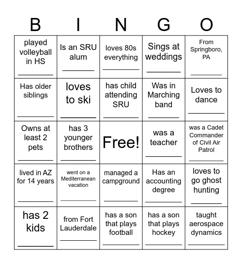Clerical Fun Fact Bingo Card