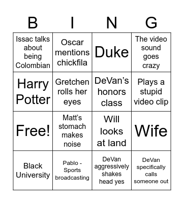 Untitled Bingo Card