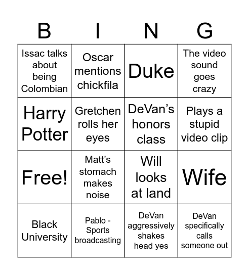 Untitled Bingo Card