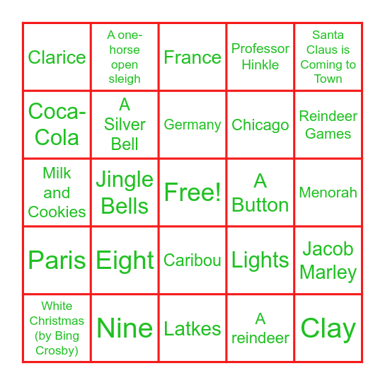 Cambridge Holiday Bingo Card