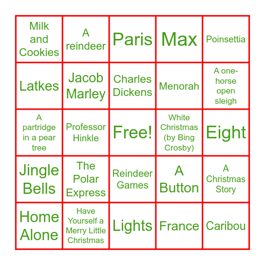 Cambridge Holiday Bingo Card