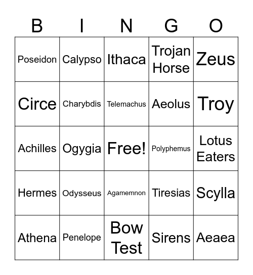 The Odyssey Bingo Card