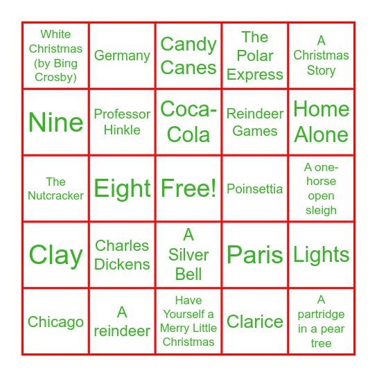 Cambridge Holiday Bingo Card