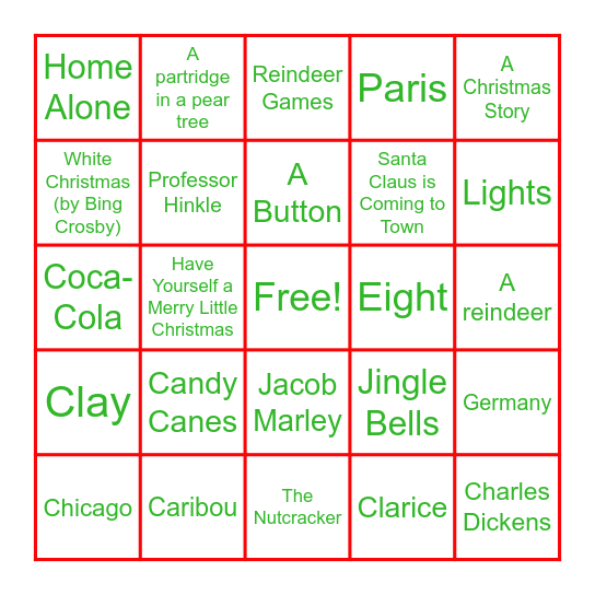 Cambridge Holiday Bingo Card