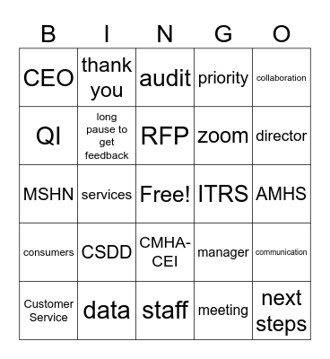 CMHA-CEI Jargon Bingo Card