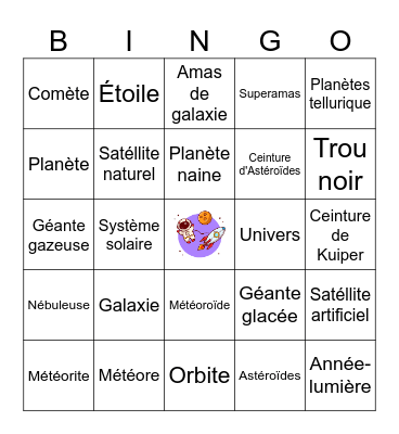 Les Corps Célestes Bingo Card
