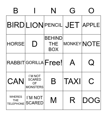 I`M NOT SCARED Bingo Card