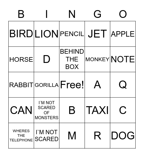 I`M NOT SCARED Bingo Card