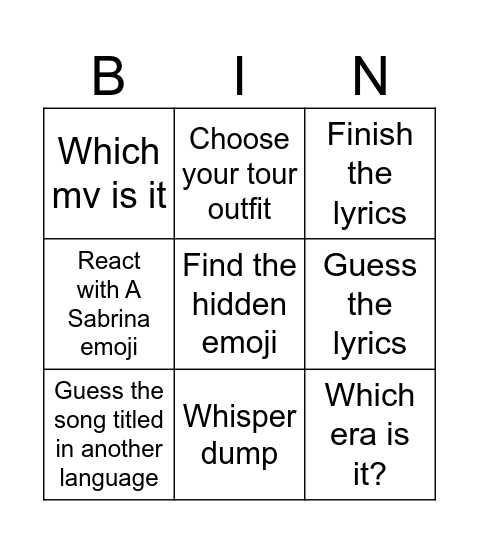 Untitled Bingo Card