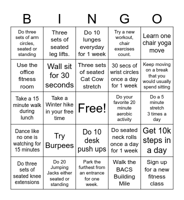 Fitness Bingo Card