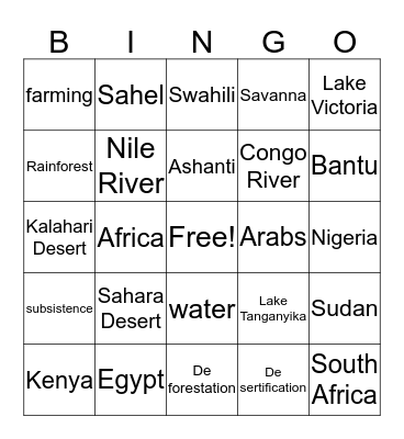 Africa Review Bingo Card