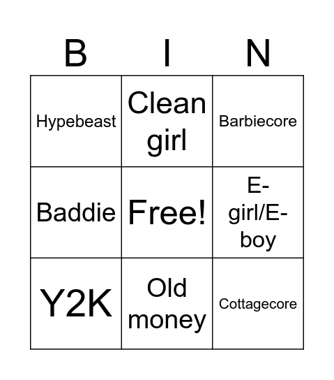 Aesthetics Bingo Card