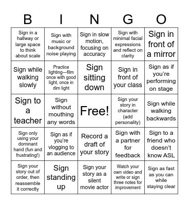 Action Movie Bingo Card