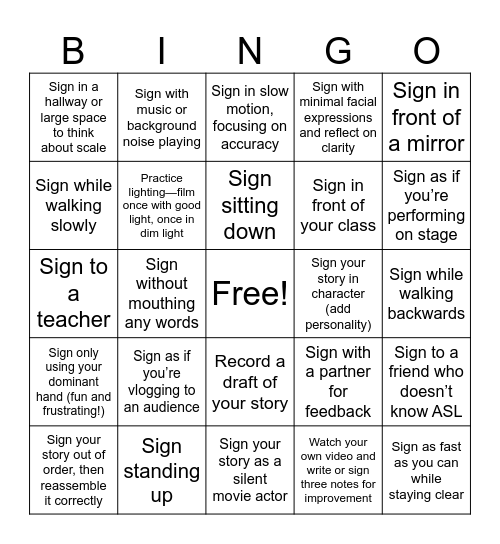 Action Movie Bingo Card