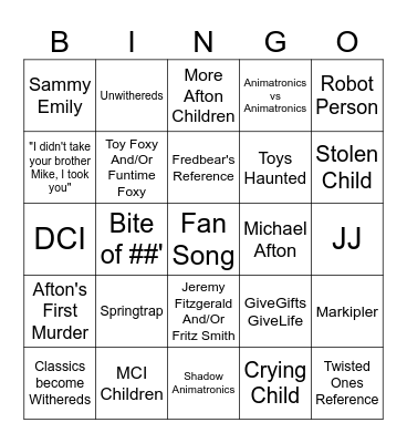 FNAF 2 Movie BINGO! Bingo Card