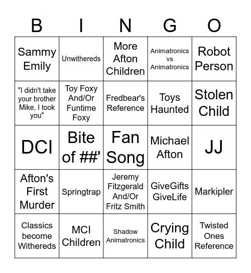 FNAF 2 Movie BINGO! Bingo Card