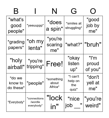 Murphy Bingo Card