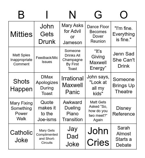 Michael + Meghan's Wedding Bingo Card