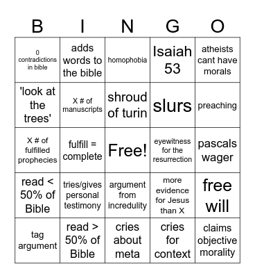 Bible Guy Bingo Card