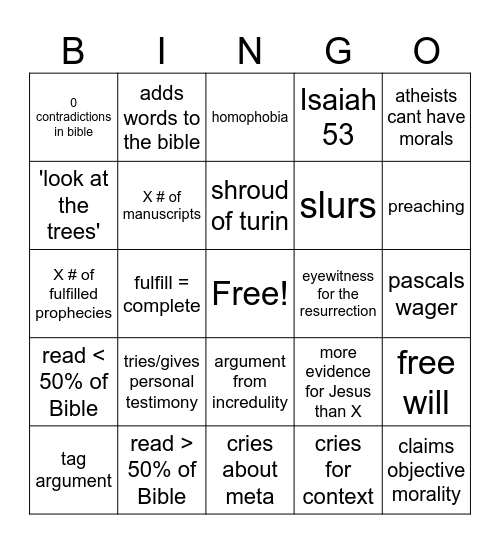 Bible Guy Bingo Card