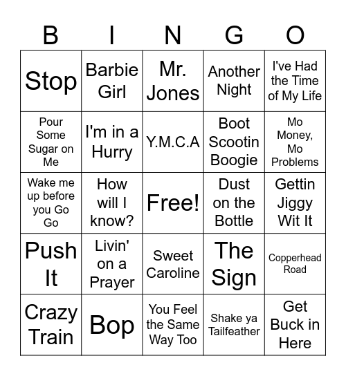 MUSIC BINGO Card