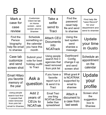 NCATRAK Training Bingo Card