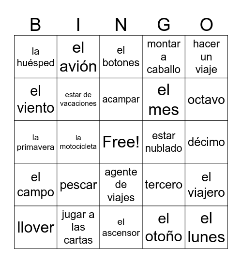 Midterm vocabulary Bingo Card