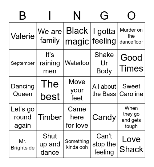 New Party Boogie Bingo Card