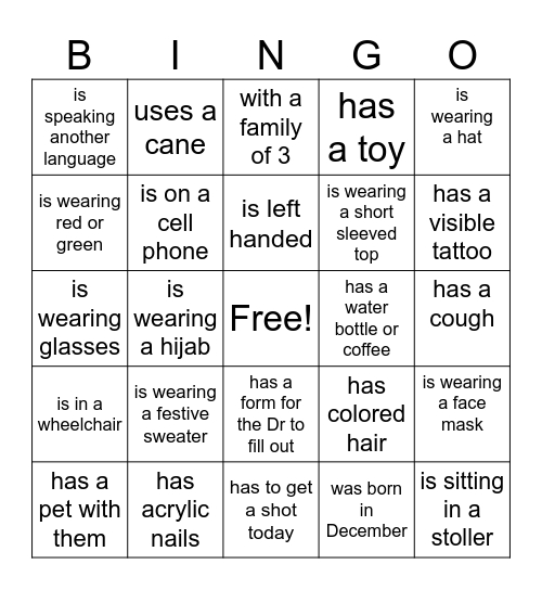 add the name of the person who: Bingo Card