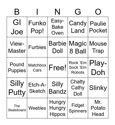 Popular Kids Toys (1950-10250 Bingo Card