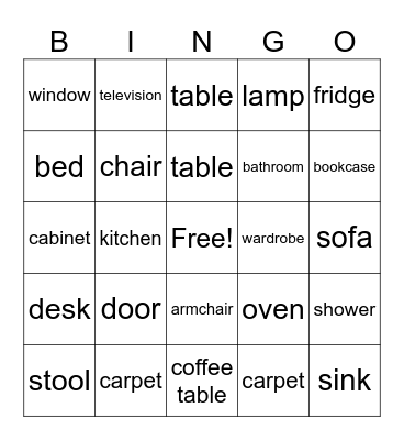 Furniture Bingo Card