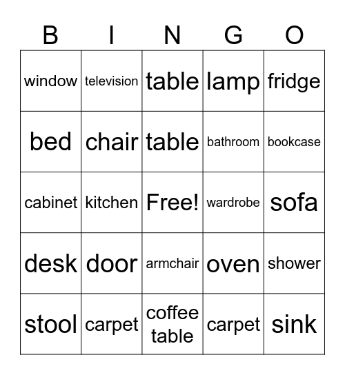 Furniture Bingo Card