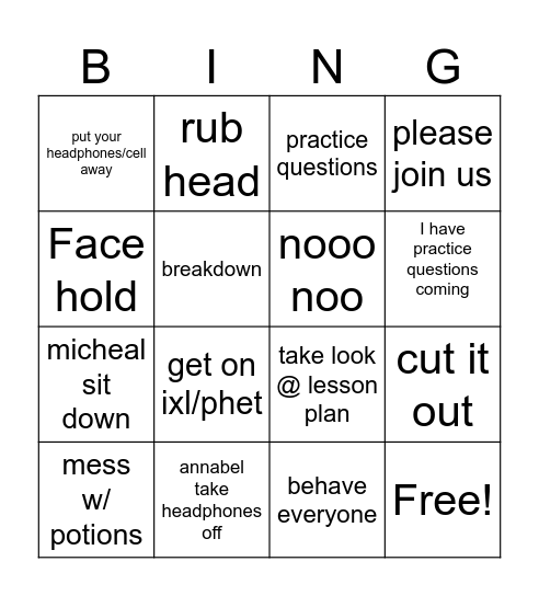 Baffoe Bingo Card