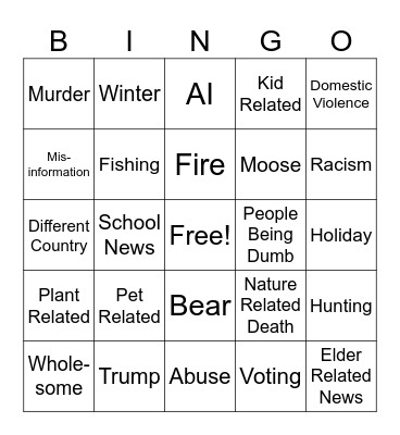 Daily Alaska News Bingo Card
