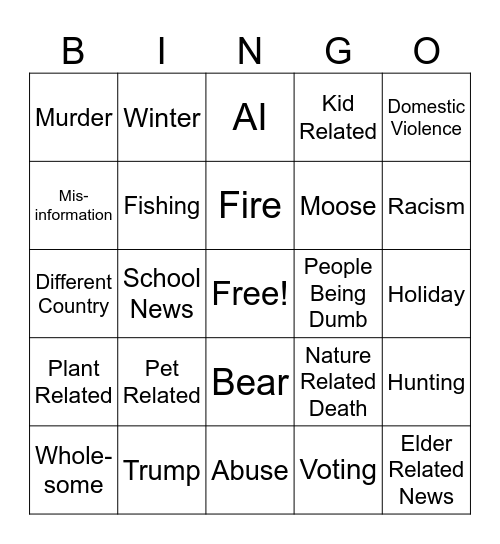 Daily Alaska News Bingo Card