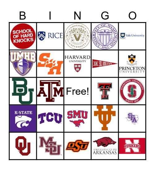 UNIVERSITY NAMES! Bingo Card