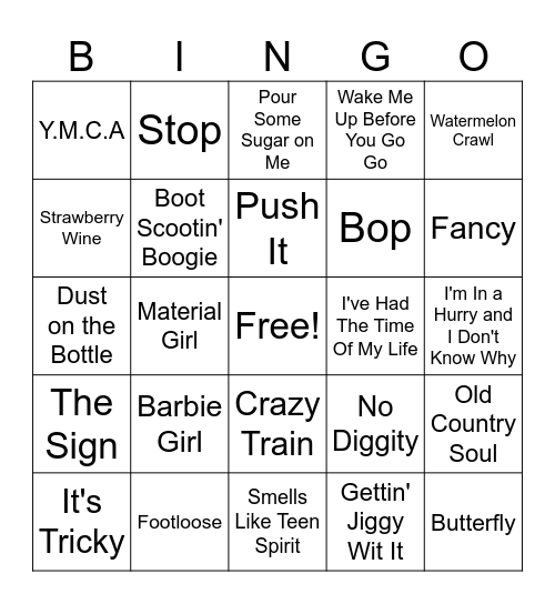 Music Bingo Card