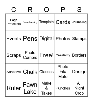 Fawn Lake Scrappers Bingo Card