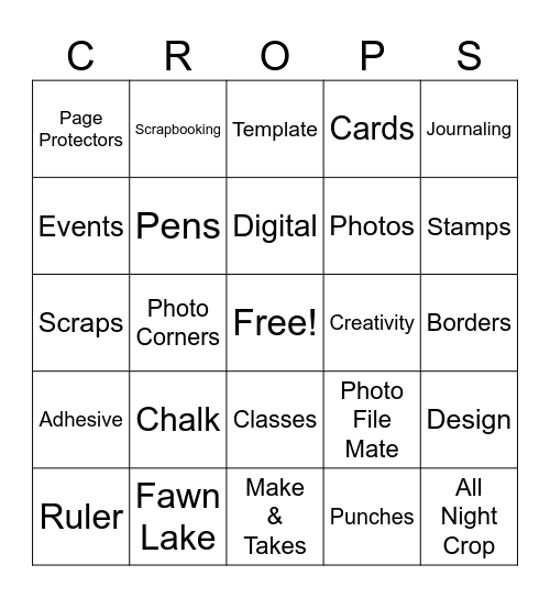 Fawn Lake Scrappers Bingo Card