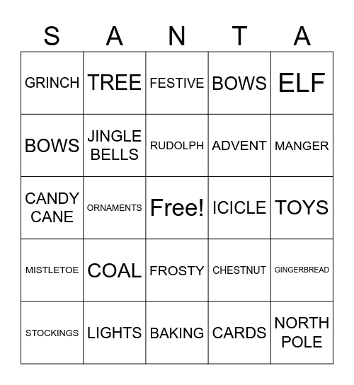 CHRISTMAS Bingo Card