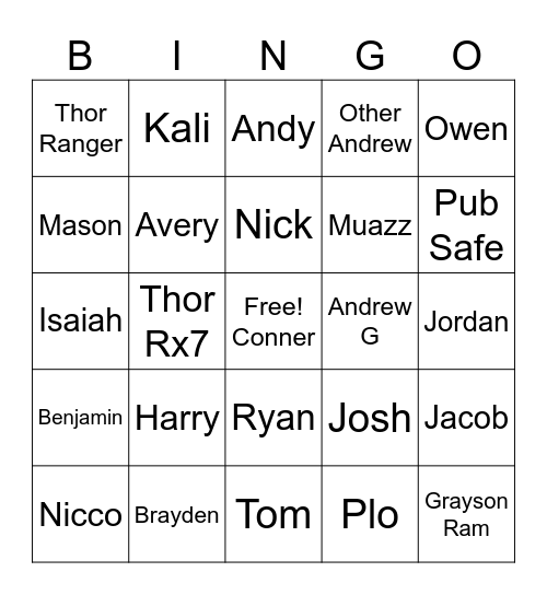 Ditch Bingo Card