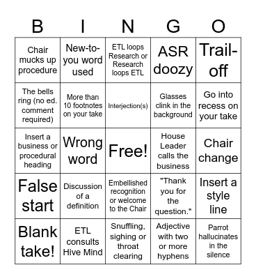 Hansard Bingo Card