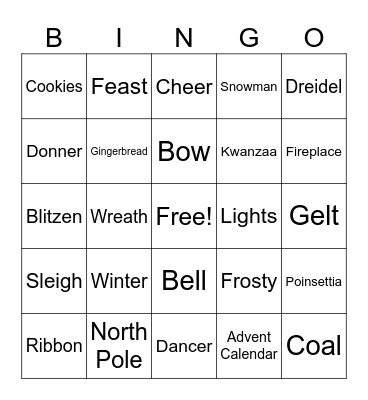 Happy Holidays BINGO Card